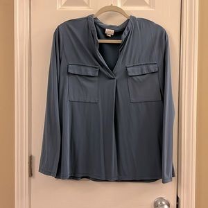 A New Day Slate Blue long sleeve 2 poster V neck blouse gently worn